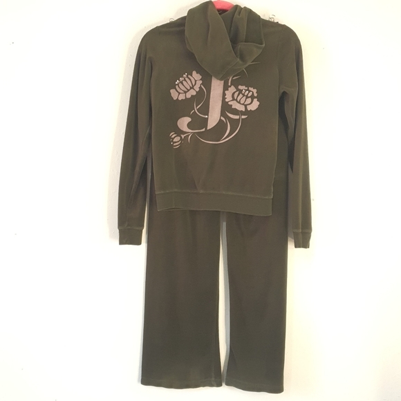 Vintage Juicy Couture Olive Green Velour Tracksuit - Picture 1 of 10